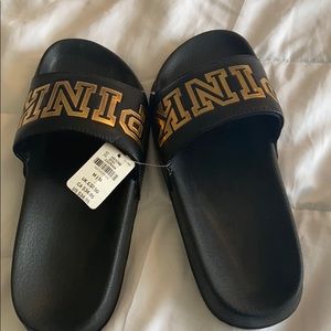 PINK slides, medium, black and gold